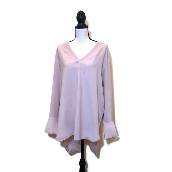 Nordstrom Top Women’s Large Pink Long Sleeve High Low V-Neck Top - Picture 1 of 12